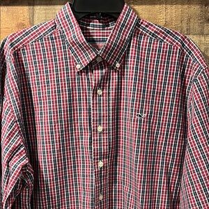 Vineyard Vines Whale shirt Men's Red & Blue Plaid size large